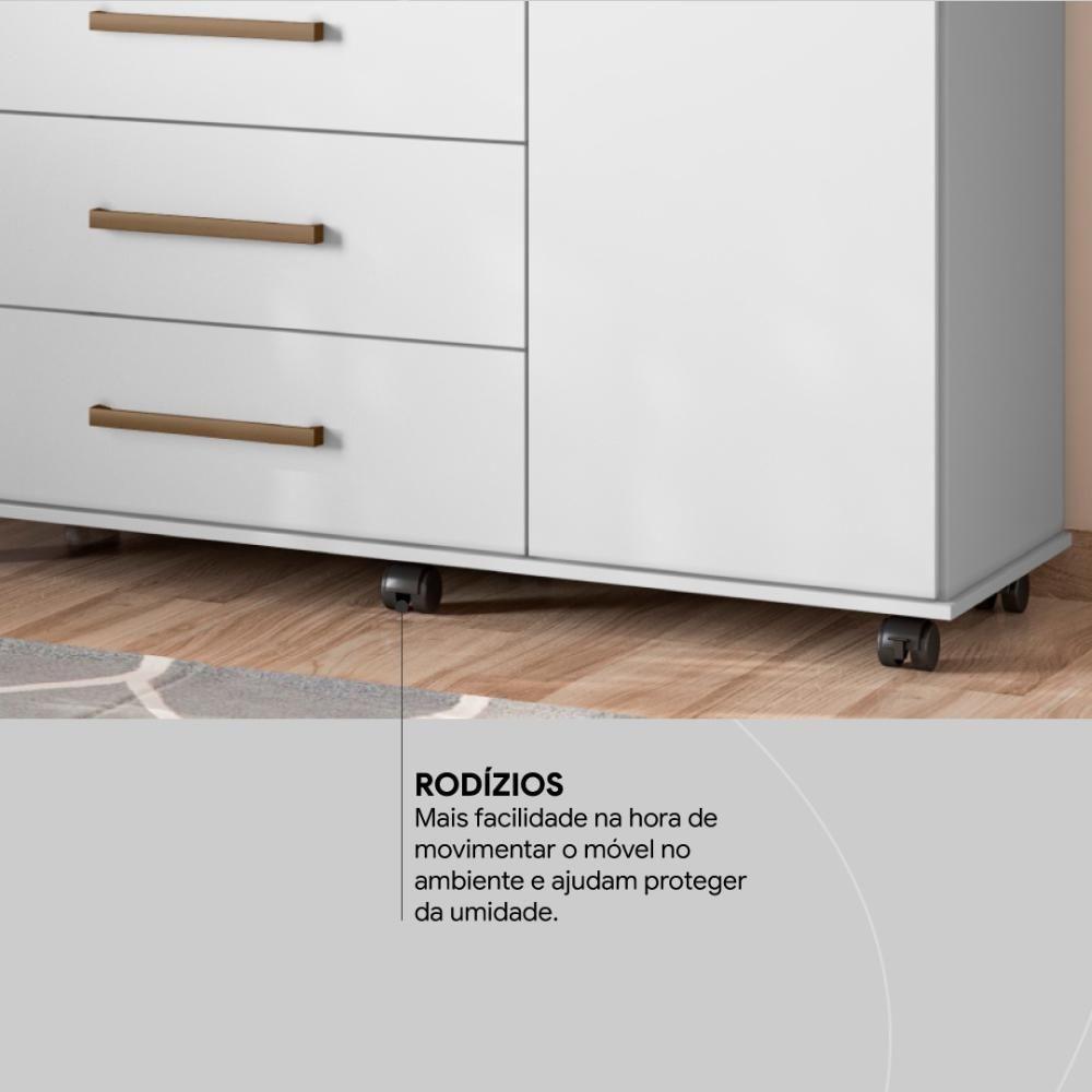Cômoda 4 Gavetas 1 Porta Com Rodizios Flower - Branco Branco - 6