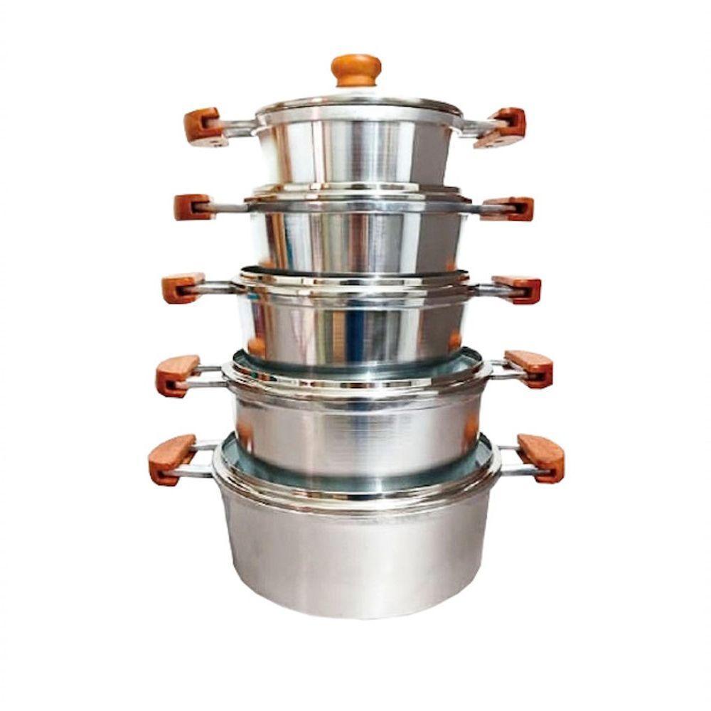 Jogo 5 Panelas Alumínio Batido Fundido Tampa De Vidro Extang - 1