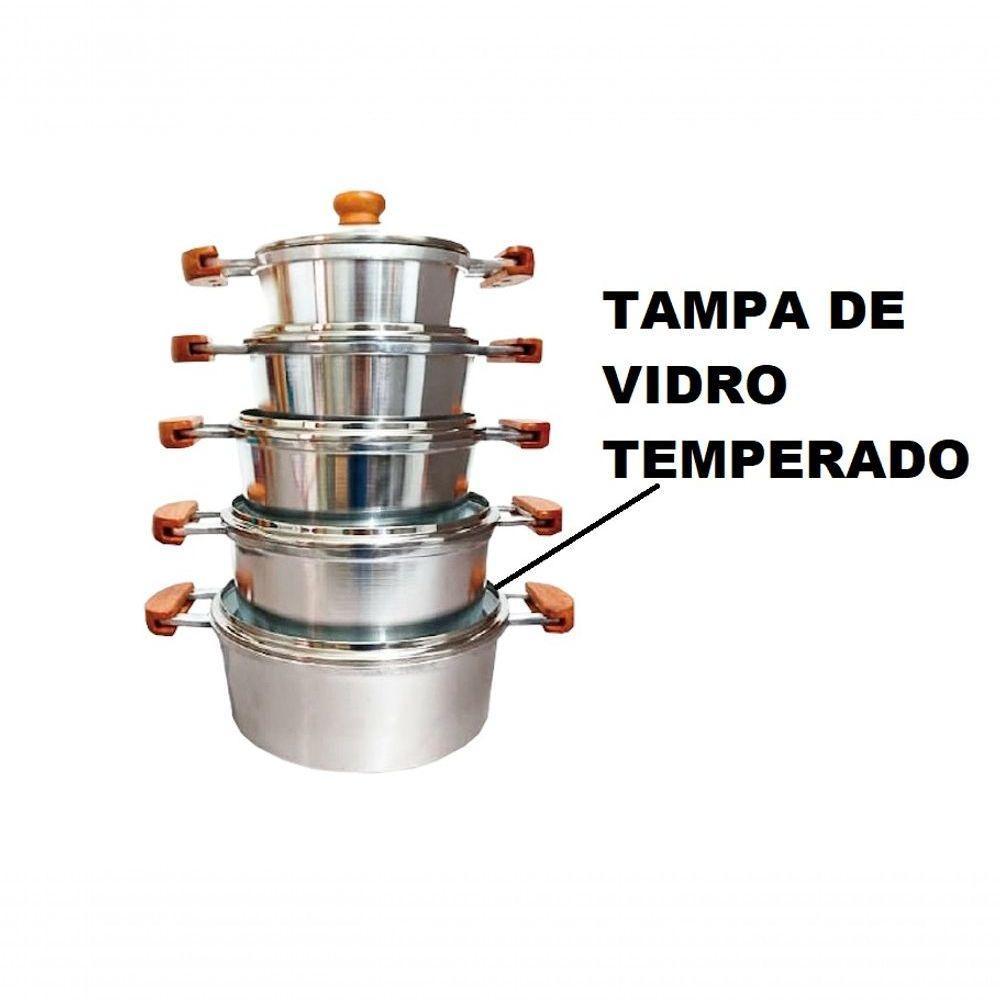 Jogo 5 Panelas Alumínio Batido Fundido Tampa De Vidro Extang - 2