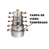 Jogo 5 Panelas Alumínio Batido Fundido Tampa De Vidro Extang - 2