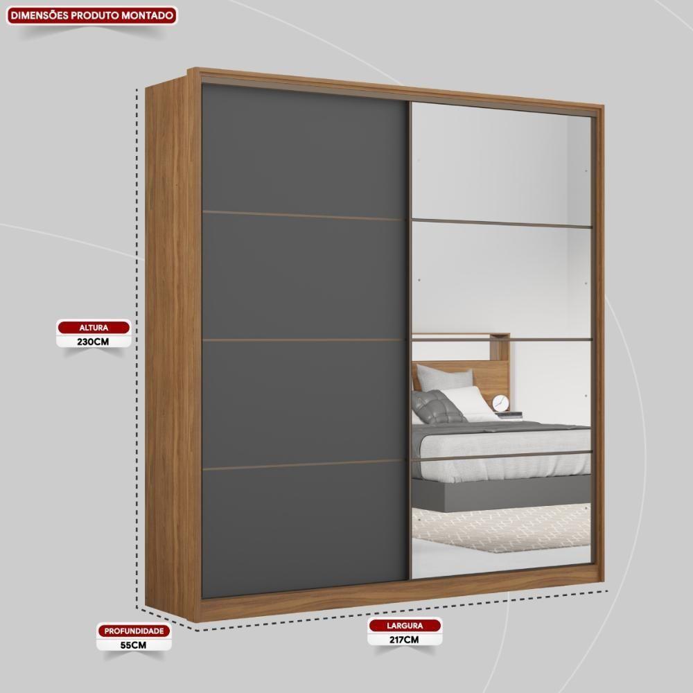 Guarda Roupa Casal 2 Portas Com Espelho E 3 Gavetas Líbano - Amêndola-grafito Amêndola-grafito - 2