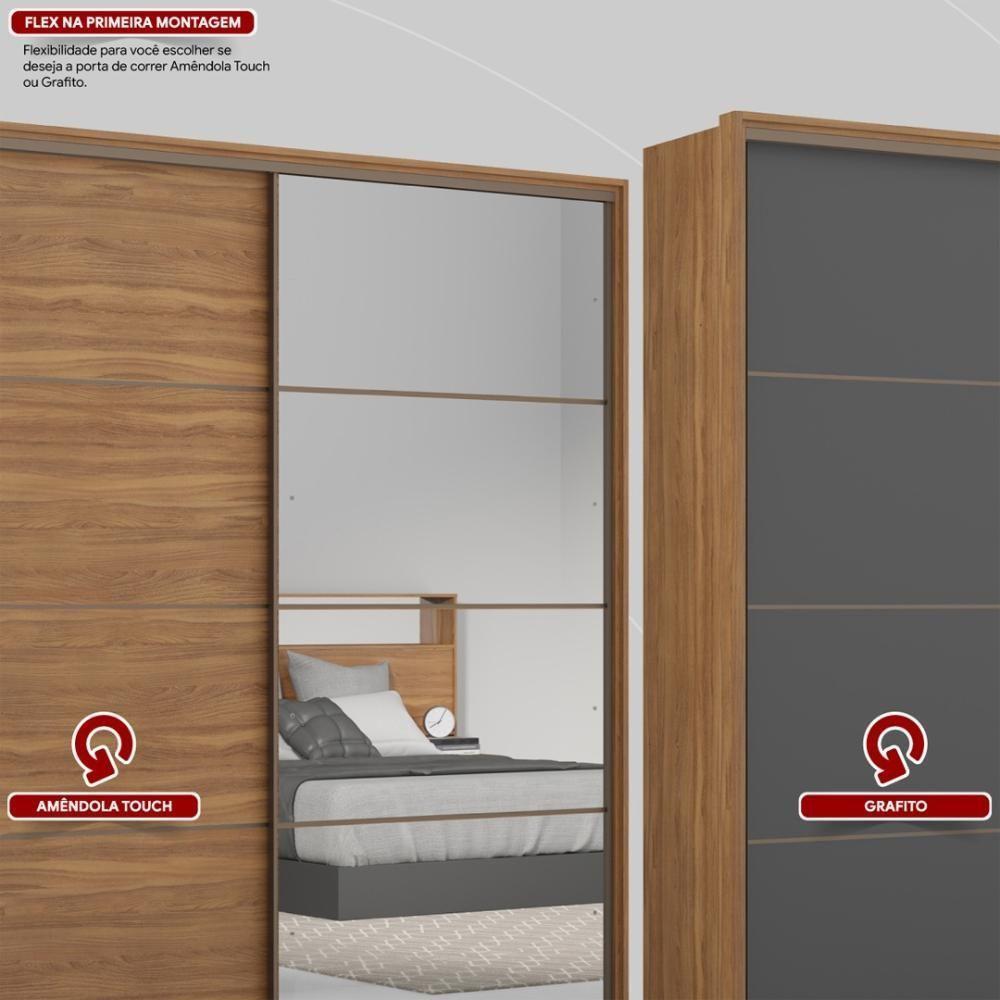 Guarda Roupa Casal 2 Portas Com Espelho E 3 Gavetas Líbano - Amêndola-grafito Amêndola-grafito - 4