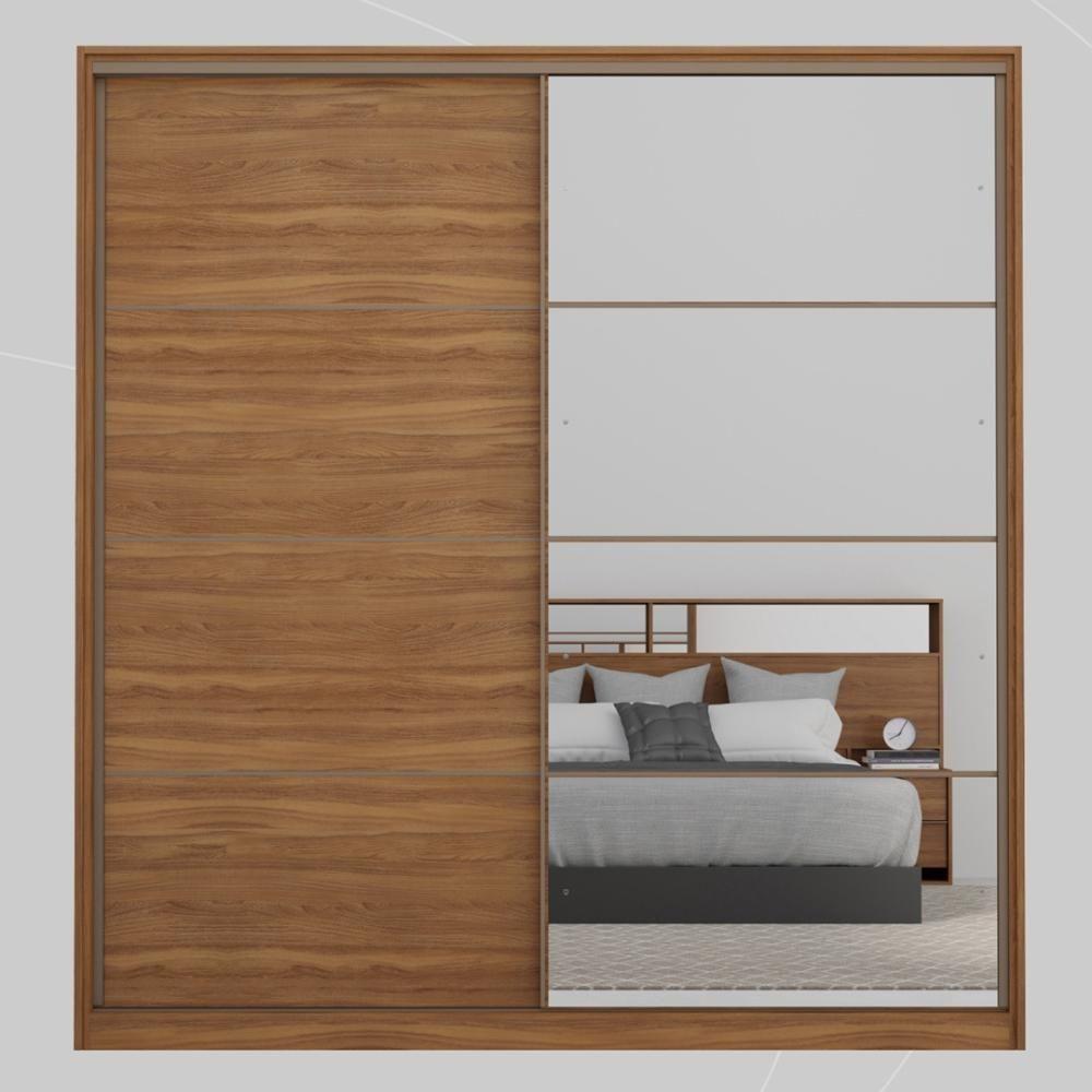 Guarda Roupa Casal 2 Portas Com Espelho E 3 Gavetas Líbano - Amêndola-grafito Amêndola-grafito - 9