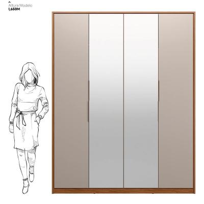 Guarda Roupa Casal Grécia 4 Portas Bater 3 Gavetas Nogueira-nude Prime Tx