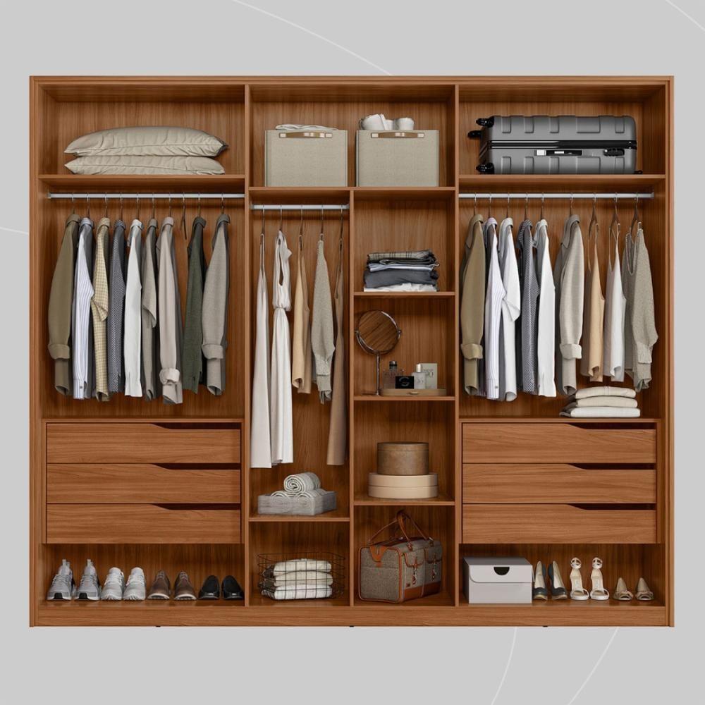 Guarda Roupa Casal 6 Portas Com Ripado E Com Espelho 6 Gavetas Equador Nogueira Touch - 3