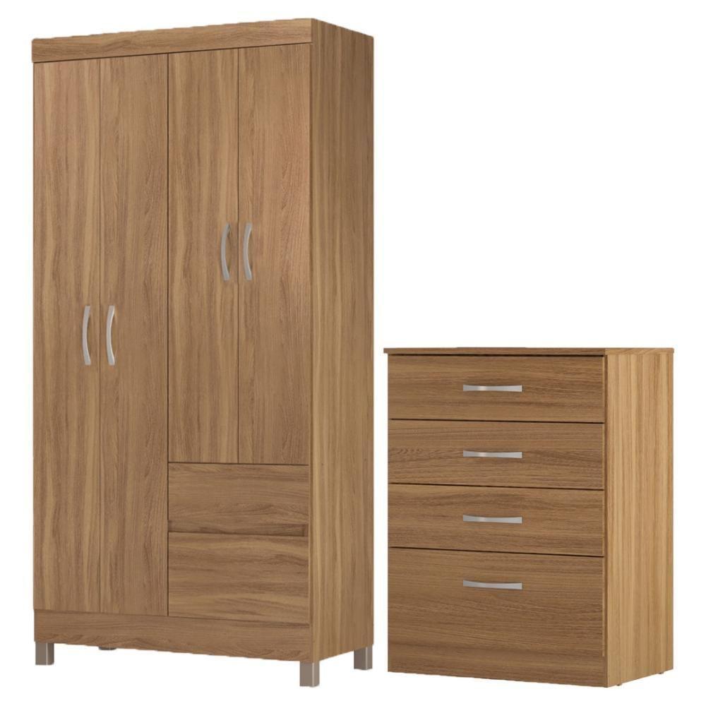 Kit Guarda Roupa Solteiro 4 Portas Lótus Cômoda Astral Amêndola Touch - 1