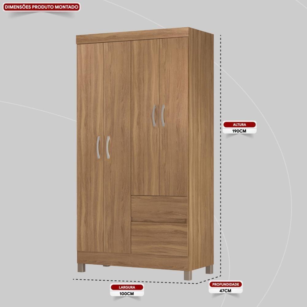 Kit Guarda Roupa Solteiro 4 Portas Lótus Cômoda Astral Amêndola Touch - 4