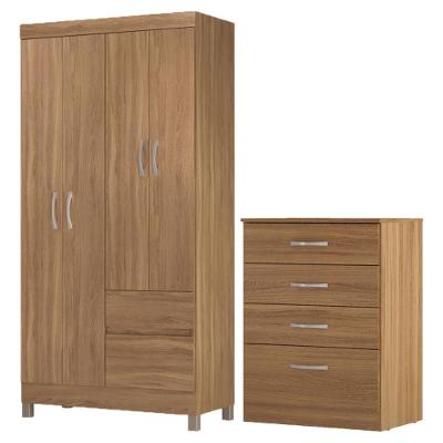 Kit Guarda Roupa Solteiro 4 Portas Lótus Cômoda Astral Amêndola Touch