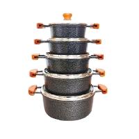 Jogo 5 Panelas Alumínio Batido Fundido Preta Craqueada Tampa De Vidro - 1