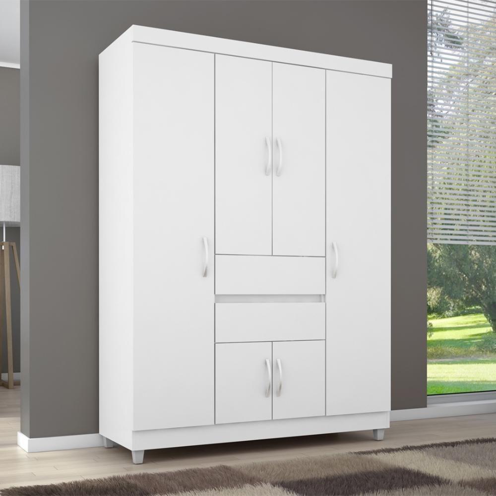 Guarda Roupa Solteiro 6 Portas E 2 Gavetas Utah - Branco-rosa-branco Flex Branco-rosa-branco - 1