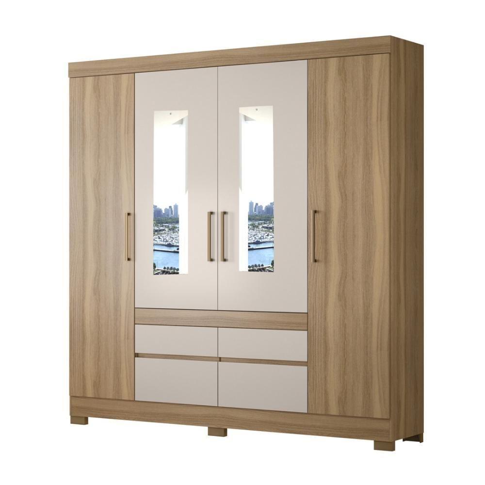 Guarda Roupa Casal 4 Portas Com Espelho E 4 Gavetas Florida - Amêndola Touch-off White Amêndola Touch-off White - 2