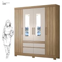 Guarda Roupa Casal 4 Portas Com Espelho E 4 Gavetas Florida - Amêndola Touch-off White Amêndola Touch-off White
