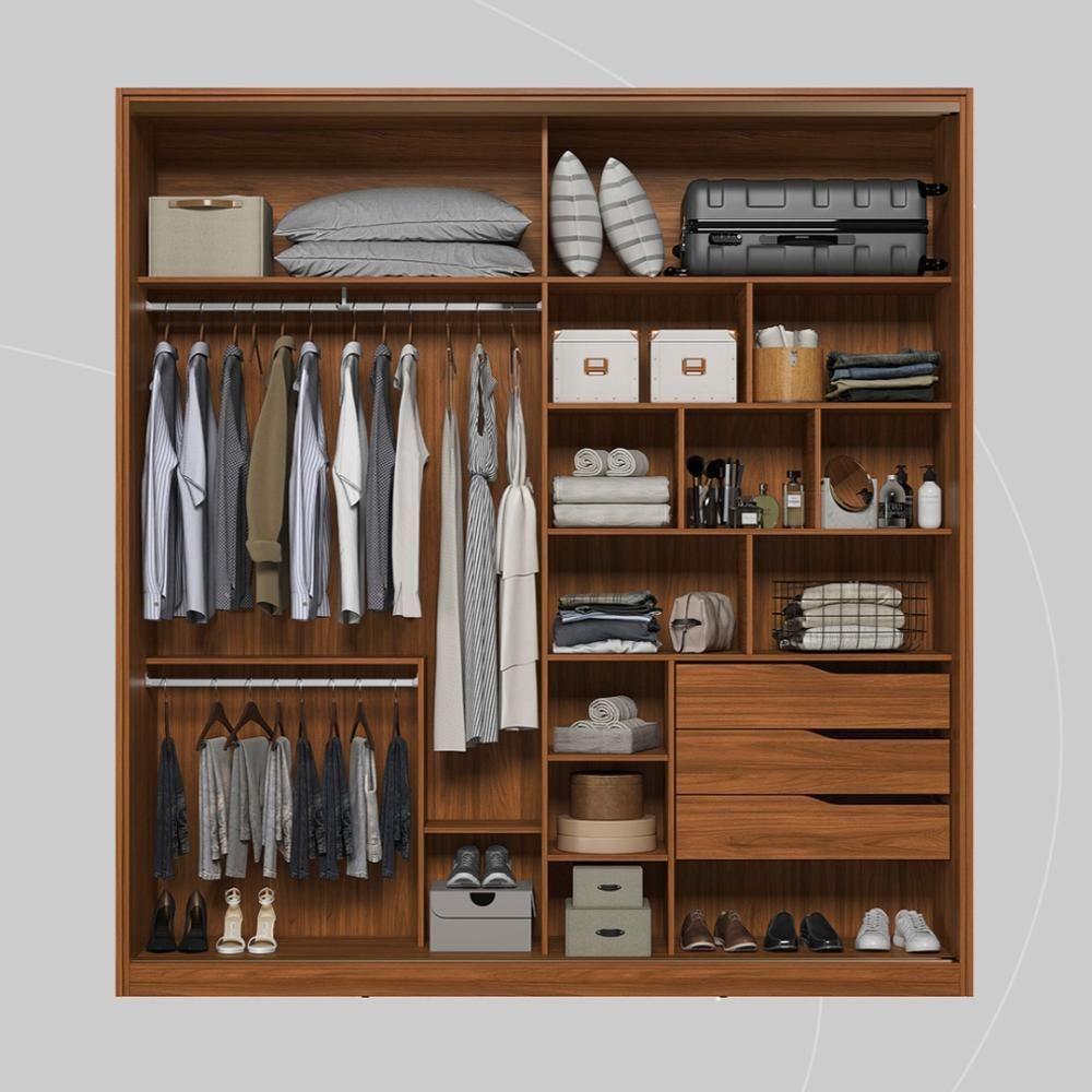 Guarda Roupa Casal 2 Portas Com Espelho E 3 Gavetas Líbano Prime Tx Nogueira-preto - 2