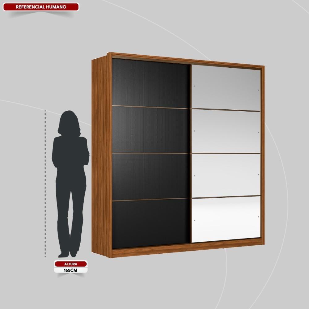 Guarda Roupa Casal 2 Portas Com Espelho E 3 Gavetas Líbano Prime Tx Nogueira-preto - 4
