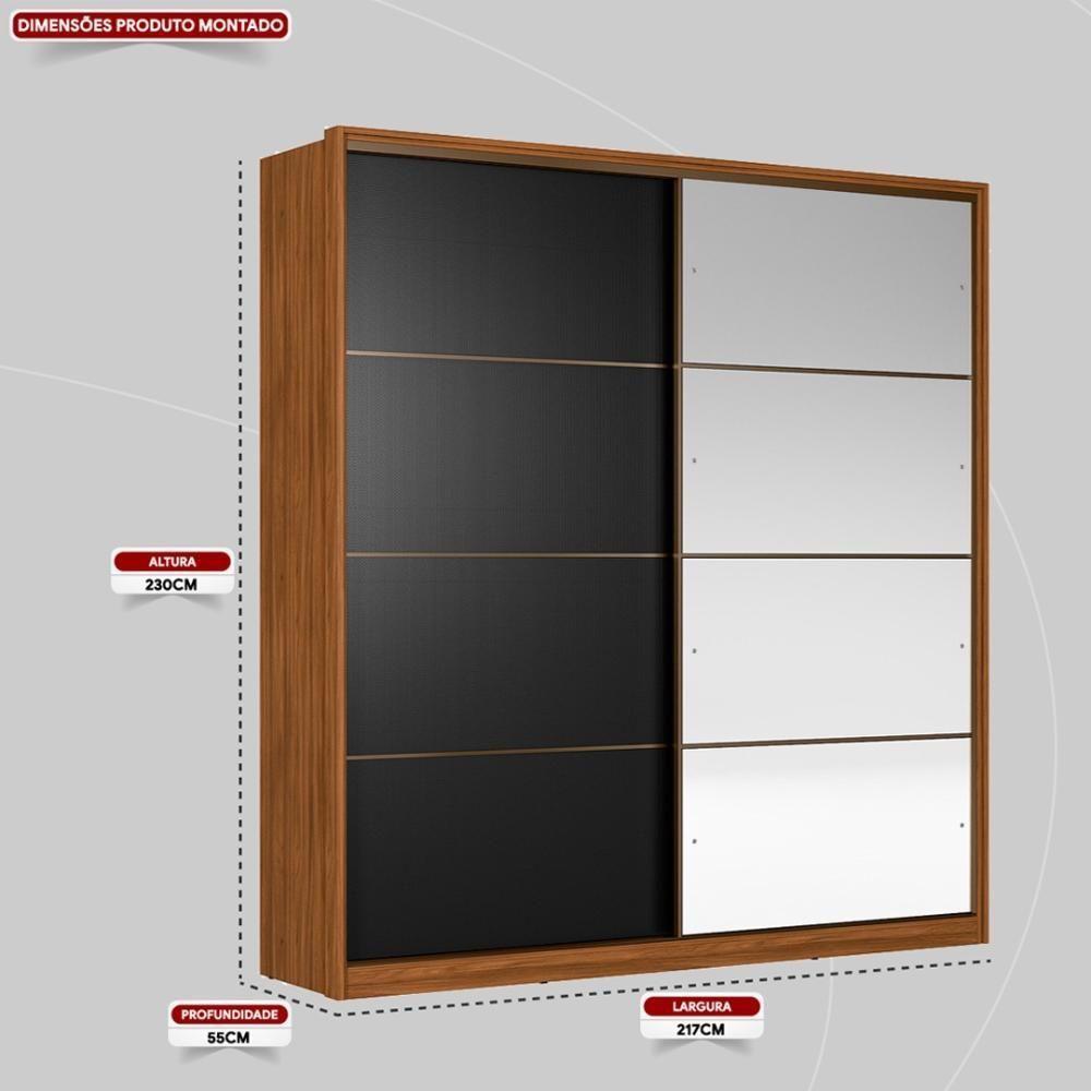 Guarda Roupa Casal 2 Portas Com Espelho E 3 Gavetas Líbano Prime Tx Nogueira-preto - 6