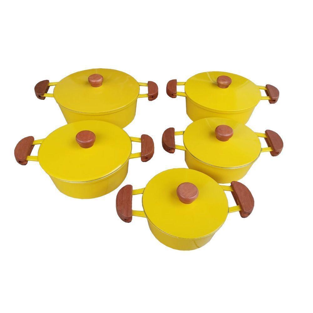 Jogo 5 Panelas Alumínio Batido Fundido Amarelas Tampa Pesada - 2