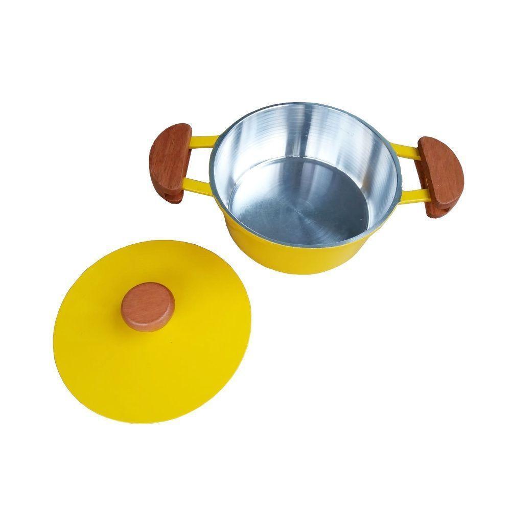 Jogo 5 Panelas Alumínio Batido Fundido Amarelas Tampa Pesada - 3