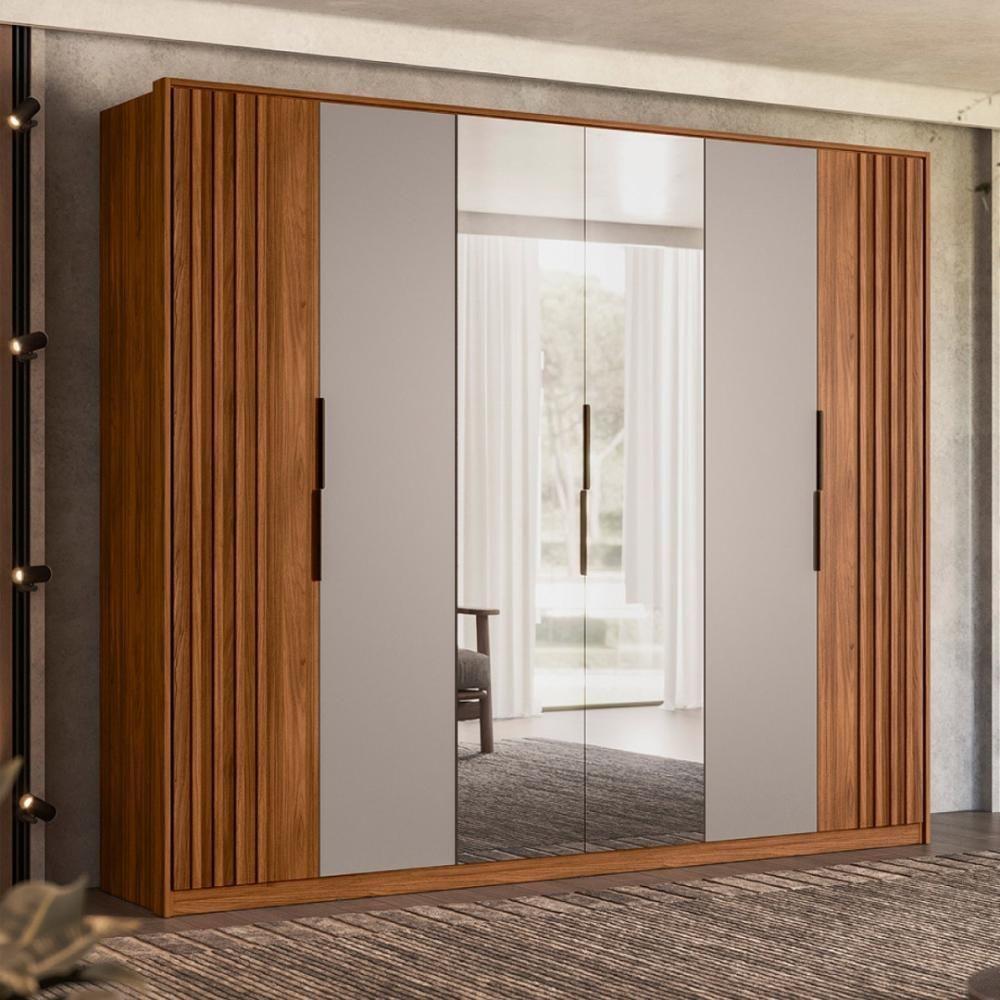 Guarda Roupa Casal 6 Portas Com Ripado E Com Espelho 6 Gavetas Equador Prime Tx Nogueira-nude - 1