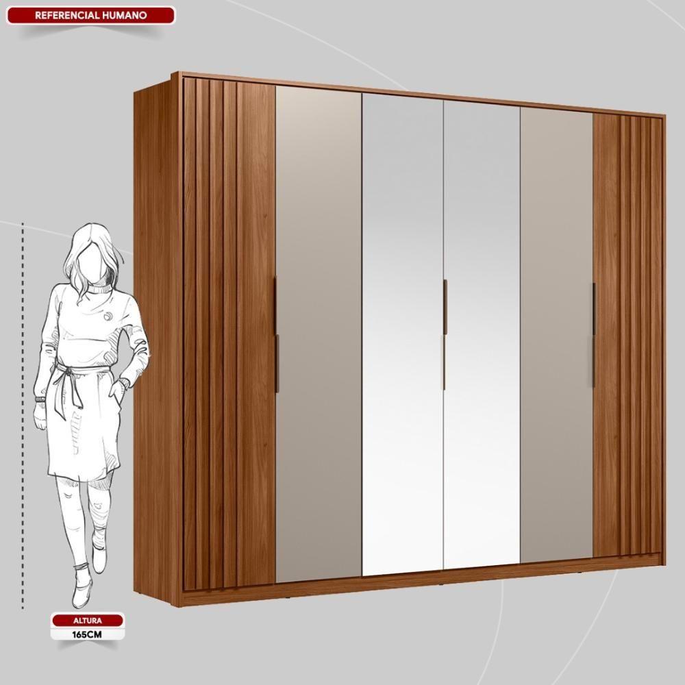 Guarda Roupa Casal 6 Portas Com Ripado E Com Espelho 6 Gavetas Equador Prime Tx Nogueira-nude - 4