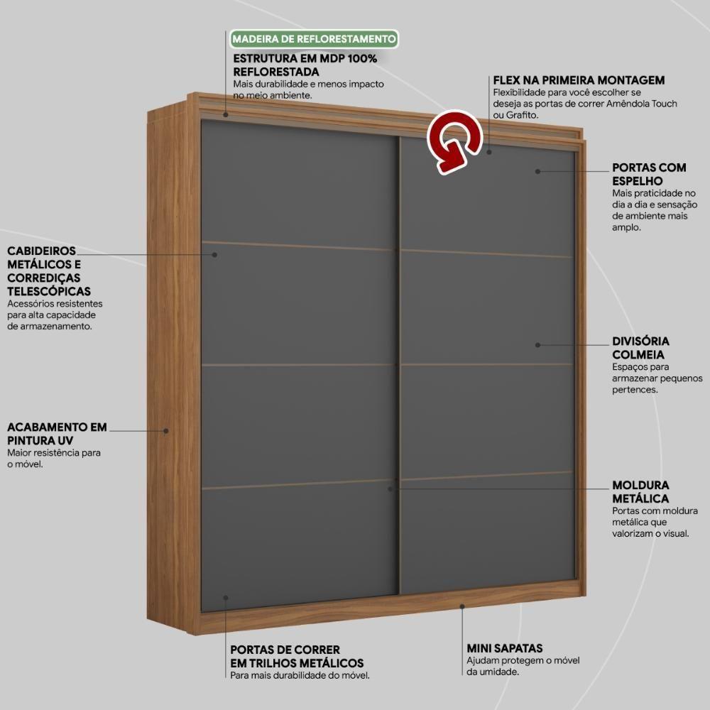 Guarda Roupa Casal 2 Portas E 3 Gavetas Líbano - Amêndola-grafito Amêndola-grafito - 5