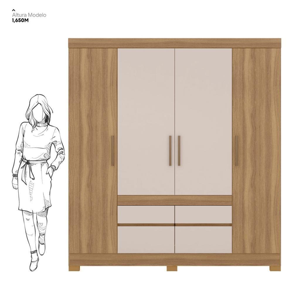 Guarda Roupa Casal 4 Portas E 4 Gavetas Florida - Amêndola Touch-off White Amêndola Touch-off White - 8