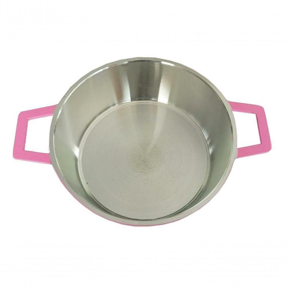 Jogo Panelas De Alumínio Batido Rosa Tampa De Vidro Extang - 3