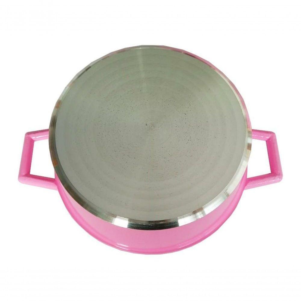 Jogo Panelas De Alumínio Batido Rosa Tampa De Vidro Extang - 4