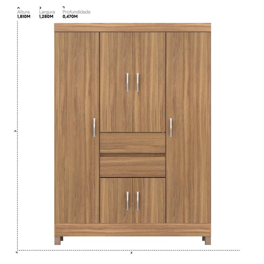 Kit Guarda Roupa Solteiro 6 Portas Ecom Ii Cômoda Atria Amêndola Touch - 4