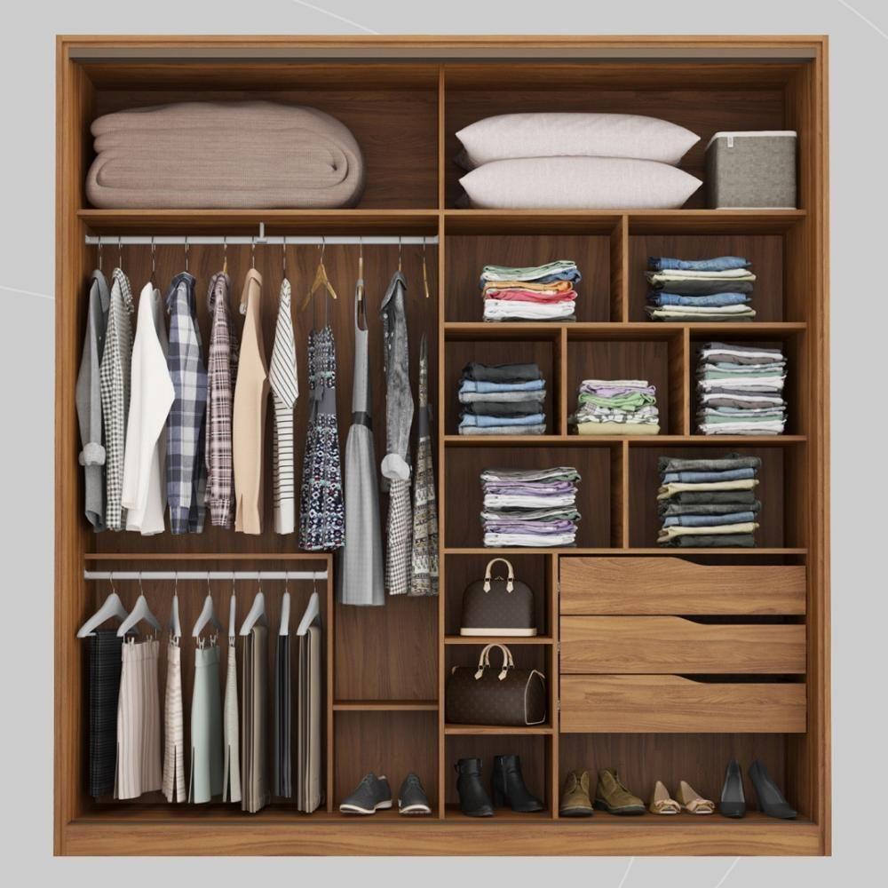 Guarda Roupa Casal 2 Portas Com Espelho E 3 Gavetas Líbano Amêndola-grafito - 2