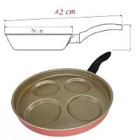 Frigideira 26 Cm 4 Ovos Hambúrguer Tampa De Vidro E Espátula Antiaderente - 4