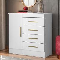 Cômoda 4 Gavetas 1 Porta Com Rodizios Chile Branco-rosa-branco - 1