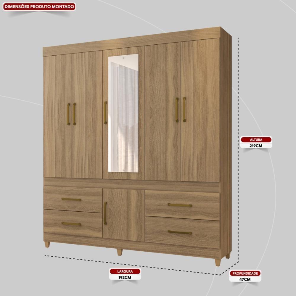 Guarda Roupa Casal 6 Portas Com Espelho E 4 Gavetas Ubatuba Amêndola Touch - 2