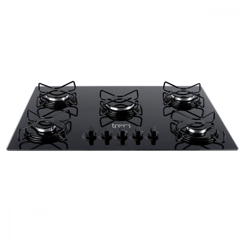 Cooktop Vidro A Gás 5 Bocas 75x52cm Bivolt Preto Tron Preto Bivolt - 1