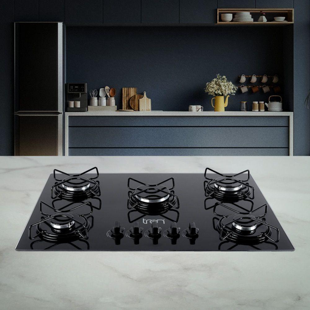 Cooktop Vidro A Gás 5 Bocas 75x52cm Bivolt Preto Tron Preto Bivolt - 2