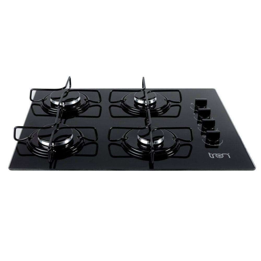 Cooktop Vidro A Gás 4 Bocas 60x46 Bivolt Preto Tron Preto Bivolt - 1
