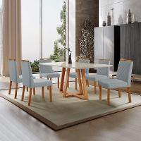 Conjunto Sala De Jantar Mesa Florença 180x90cm Off White Com 6 Cadeiras Dallas Linho Cinza - 2