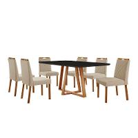 Conjunto Sala De Jantar Mesa Florença 180x90cm Preto Com 6 Cadeiras Dallas Linho Bege - 1