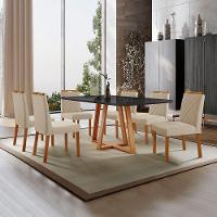 Conjunto Sala De Jantar Mesa Florença 180x90cm Preto Com 6 Cadeiras Dallas Linho Bege - 2
