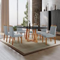 Conjunto Sala De Jantar Mesa Florença 180x90cm Preto Com 6 Cadeiras Dallas Linho Cinza - 2