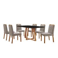Conjunto Sala De Jantar Mesa Florença 160x90cm Preto Com 6 Cadeiras Dallas Veludo Cinza - 1