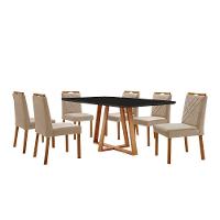 Conjunto Sala De Jantar Mesa Florença 180x90cm Preto Com 6 Cadeiras Dallas Veludo Bege - 1