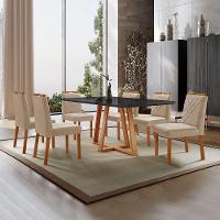 Conjunto Sala De Jantar Mesa Florença 180x90cm Preto Com 6 Cadeiras Dallas Veludo Bege - 2