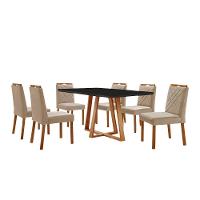 Conjunto Sala De Jantar Mesa Florença 160x90cm Preto Com 6 Cadeiras Dallas Veludo Bege - 1