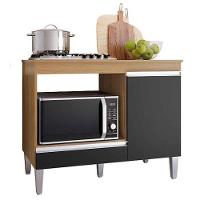 Balcão Para Cooktop Cátia 1 Porta Com Tampo Amêndoa Preto - 1