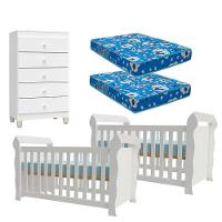 02 Berços Americano Lara Com 02 Colchões E Cômoda Gaveteiro Ternura Baby Branco Brilho - Incorplac - 1