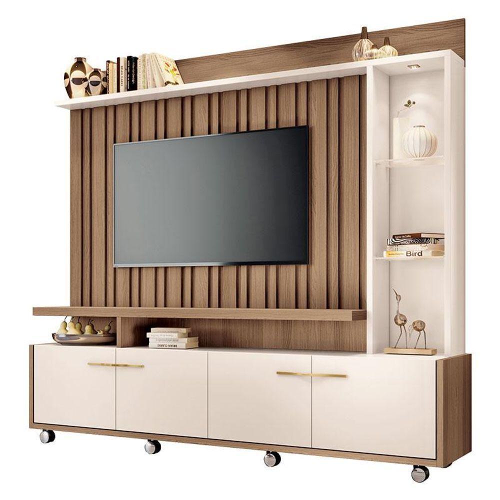 Estante Home Theater Titan E Aparador Vivant E Mesa De Centro Cadenza Castanho Off White - Hb Móveis - 2