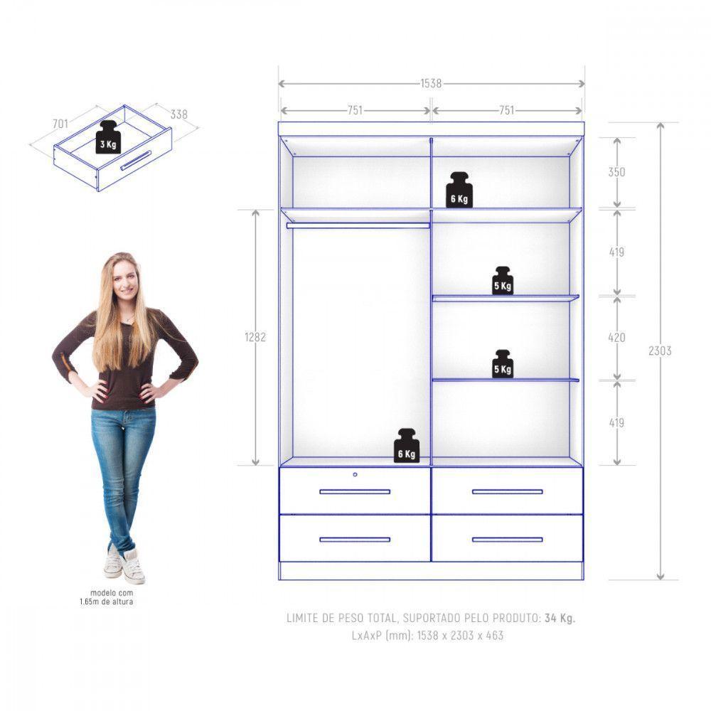 Guarda Roupa Solteiro Maximu 4 Portas Cinamomo Areia Zanzini Cinamomo/areia - 4