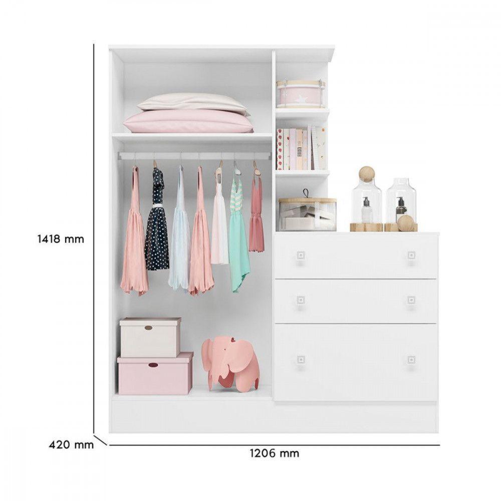 Guarda Roupa Infantil Doce Sonho 2 Portas 3 Gavetas Branco - 2