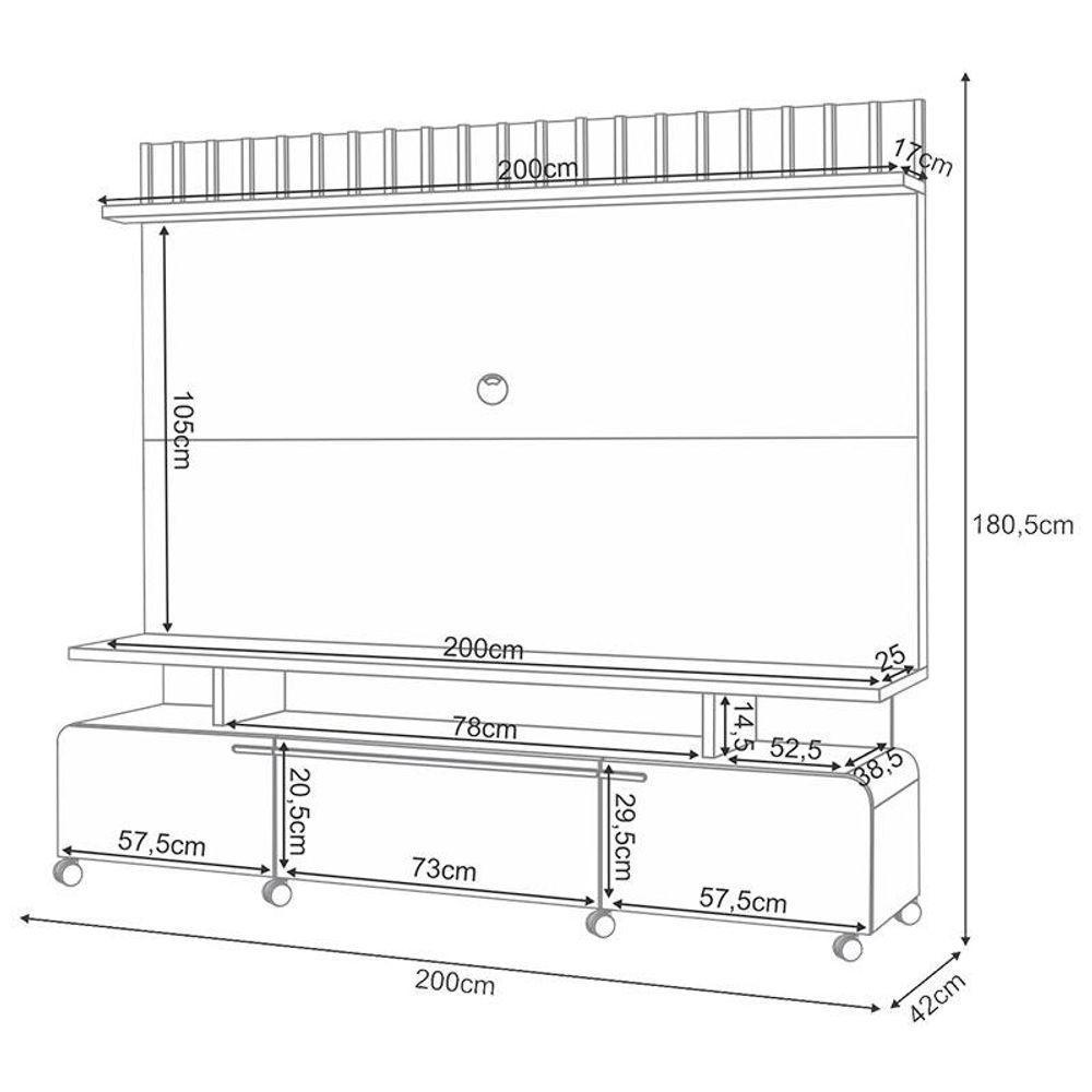 Estante Home Theater Artís Off White Castanho E Mesa De Centro Sky Com Tampo De Vidro Castanho - Hb Móveis - 3