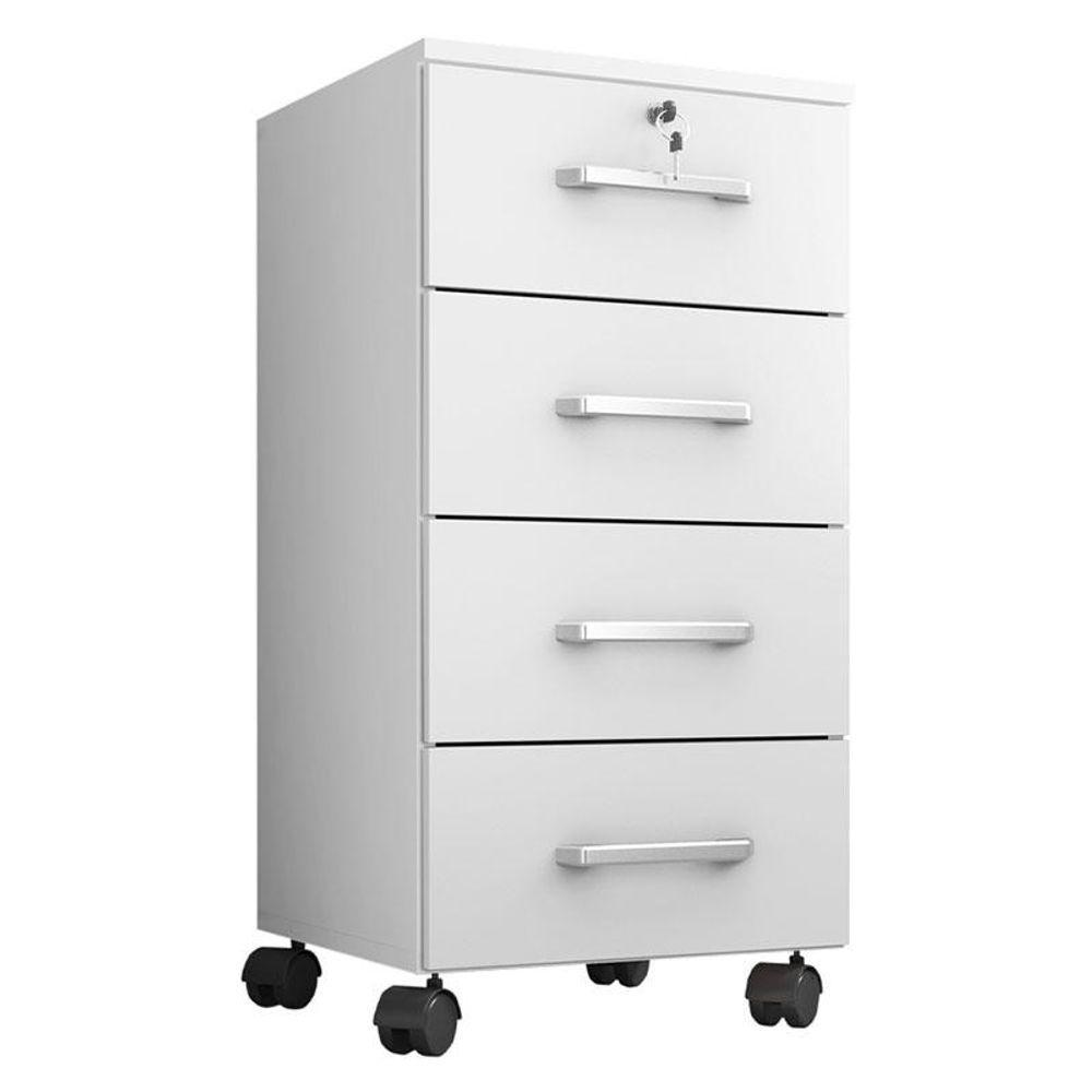 Kit 4 Gaveteiros Para Escritório Gávea Com Chave E 4 Livreiros Office Branco Fosco - Móveis Leão - 2